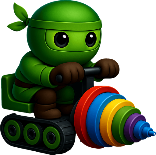 Same image of ninja with dig machine but with different colors. HD colors. green