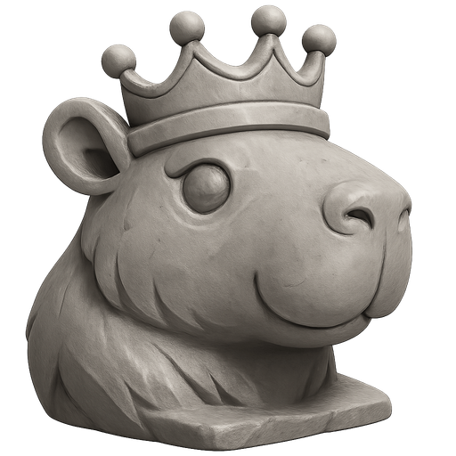 Recrealo en una escultura. Utiliza un estilo cartoon. Usas colores grises. Recuerda que es un capibara usas sus rasgos y formas. Damelo sin fondo. Tambien quita el arco y la flecha