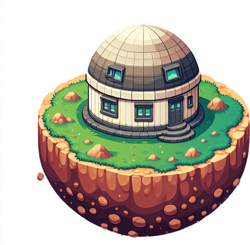 round house planet, cartoon Single Game Texture. In-Game asset. 2d. Blank background. High contrast. No shadows. Single Game Texture. In-Game asset. 2d. Blank background. High contrast. No shadows.
