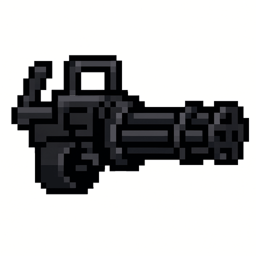 minigun negra hecha con pixeles..
In-Game asset.  2d.  High contrast.  No shadows