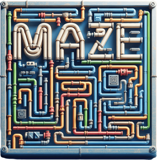 Text "Maze" written with pipe.

2020's mobile games style