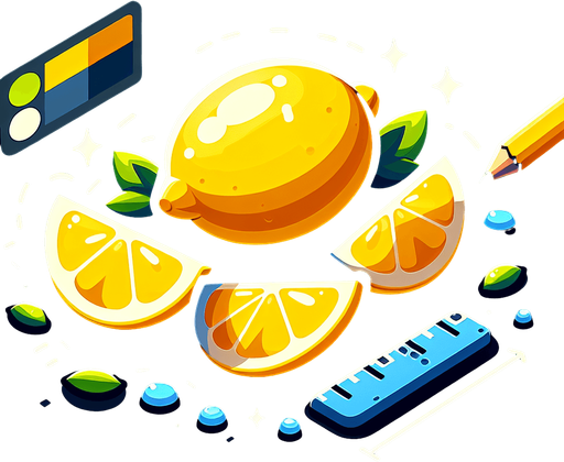 A lemon with a few slices cut off..
Single Game Texture. In-Game asset. 2d. Blank background. High contrast. No shadows.