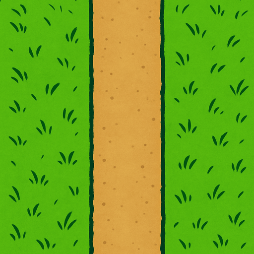 düz toprak yol ve etrafı çimenlik kuş bakışı.
In-Game asset.  2d.  High contrast.  No shadows