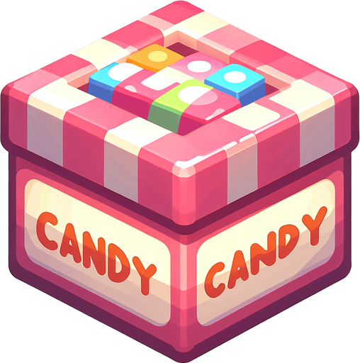 scatola caramelle.
Single Game Texture. In-Game asset. 2d. Blank background. High contrast. No shadows.