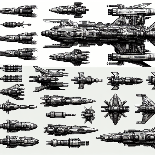 an enemy spaceship equipped with weapons.
Single Game Texture.  In-Game asset.  2d.  Blank background.  High contrast.  No shadows