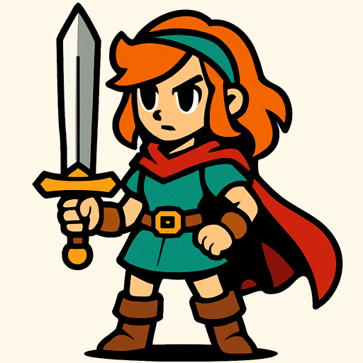 swordsman hero girl.
In-Game asset.  2d.  High contrast.  No shadows