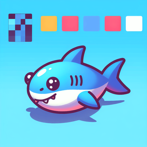 Friendly shark.
Single Game Texture.  In-Game asset.  2d.  Blank background.  High contrast.  No shadows