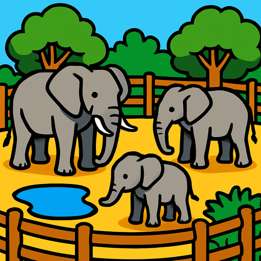elephants in elephant enclosure.
In-Game asset.  2d.  High contrast.  No shadows