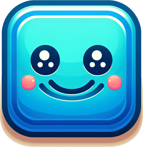 Perfectly square bright blue game piece with cute happy face. Cartoon style. Cute art style. Simple vector style. No Shadows.
Single Game Texture. In-Game asset. 2d. Blank background. High contrast. No shadows.