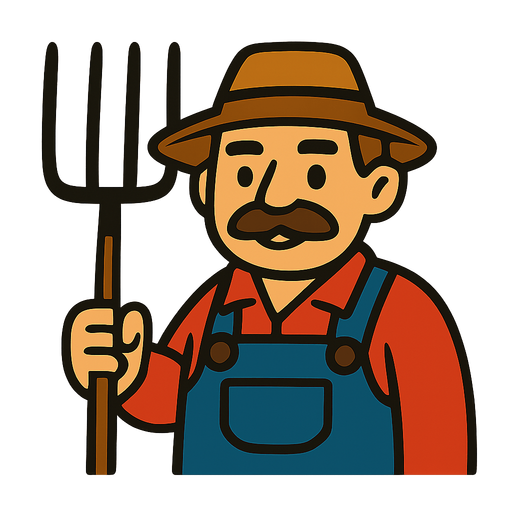 Farmer with a pitchfork.
In-Game asset.  2d.  High contrast.  No shadows