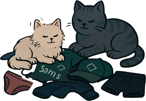 Ahora, basandote en sus uniformes, quiero que una imagen donde se vea esa ropa tirada en el suelo alado d euna cama con colcha azul marino, es de noche, oscuro y tambien hay ropa interior rosa de nia y negra de chico.
SObre la ropa hay un gatito blanco y uno mas grqande de color gris, el gato blanco es algo peludo.
Que se vean coraozncitos y diga en el aire muchas veces flotanto *Tuchi tuchi*