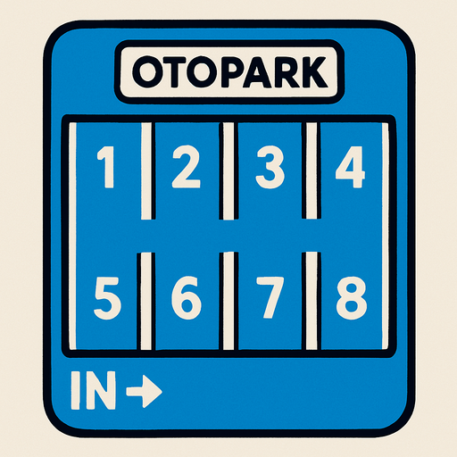 Otopark 8 slotlu.
In-Game asset.  2d.  High contrast.  No shadows