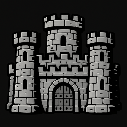 טירה אפורה.
In-Game asset.  2d.  High contrast.  No shadows