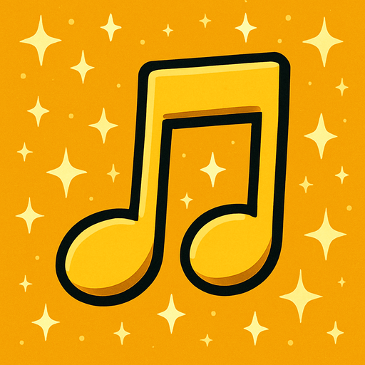 hafif koyu sarı nota ve arkata açık parlak küçük yıldızlar ekle.
In-Game asset.  2d.  High contrast.  No shadows