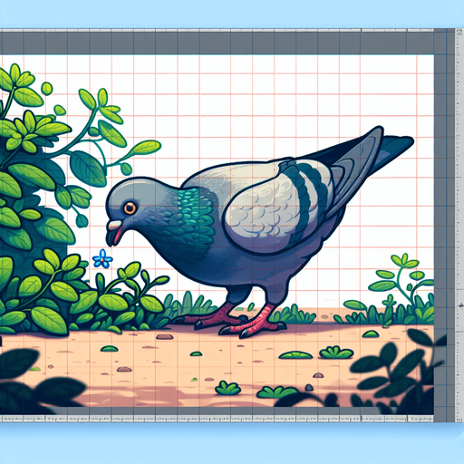 A pigeon pecking at the ground..
Single Game Texture.  In-Game asset.  2d.  Blank background.  High contrast.  No shadows