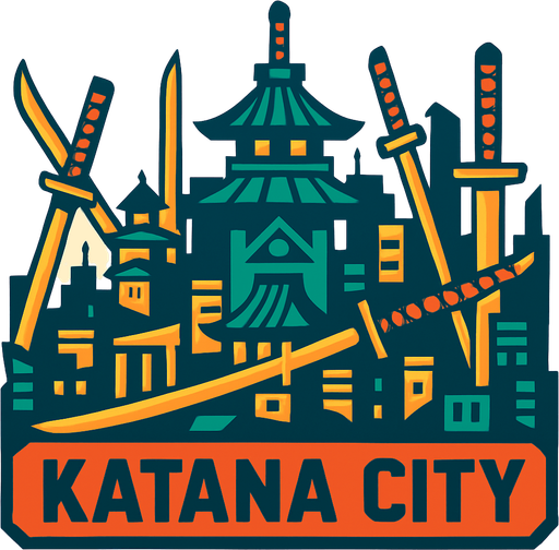 A Katana City.
In-Game asset.  2d.  High contrast.  No shadows