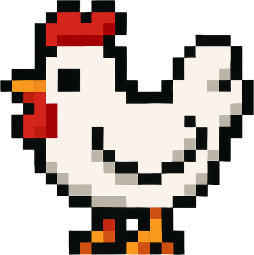A Pixel art chicken.
In-Game asset.  2d.  High contrast.  No shadows