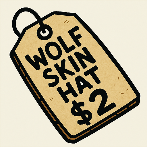 price tag that says wolf skin hat $2.
In-Game asset.  2d.  High contrast.  No shadows