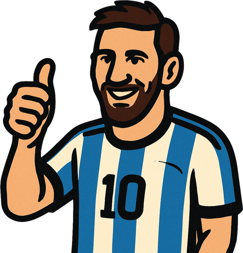messi is making thumbsup.
In-Game asset.  2d.  High contrast.  No shadows