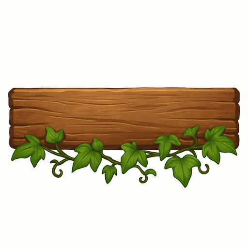 400 x 60 şeklinde gerçekçi bir tahta aşağı doğruda hafif sarmaşıkları olsun.
In-Game asset.  2d.  High contrast.  No shadows