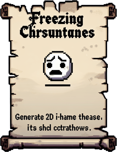 a pergament letter with the name "freezing Circumstances". It has a very froozen shocked face on it. Single Game Texture. In-Game asset. 2d. Blank background. High contrast. No shadows.