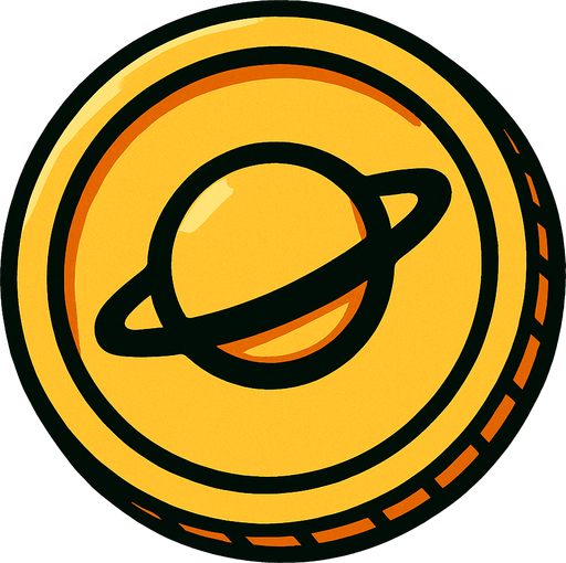 A coin having saturn logo.
In-Game asset.  2d.  High contrast.  No shadows