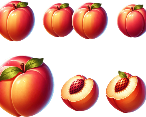 a peach fruit png.
Single Game Texture. In-Game asset. 2d. Blank background. High contrast. No shadows.