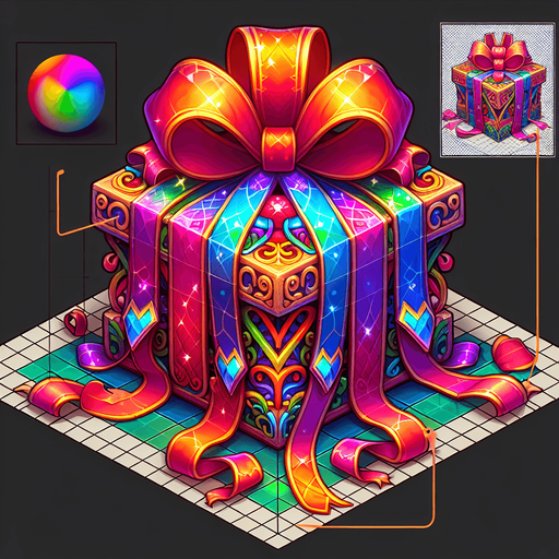 gift wrapped box, vivid colours. with bow on top Single Game Texture. In-Game asset. 2d. Blank background. High contrast. No shadows. Single Game Texture. In-Game asset. 2d. Blank background. High contrast. No shadows. Single Game Texture. In-Game asset. 2d. Blank background. High contrast. No shadows.