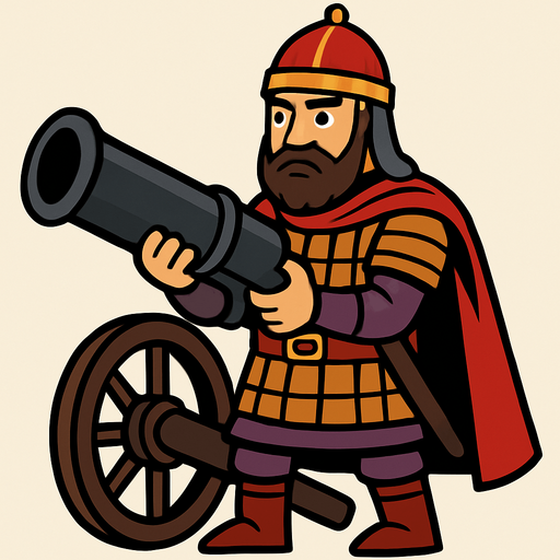 Animasyon çizgi dizi tarzında bizans topçusu.
In-Game asset.  2d.  High contrast.  No shadows
