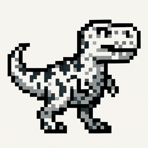 white and black dinosaur.
In-Game asset.  No shadows. pixel