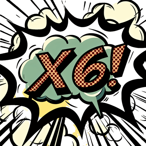 text popup "x16!".
comic style