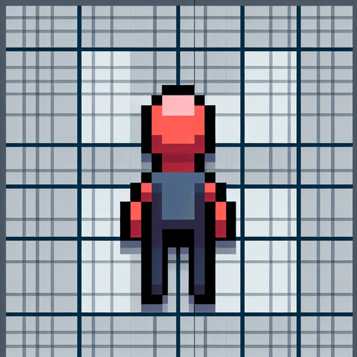 A human, top-down view.
Single Game Texture.  In-Game asset.  2d.  Blank background.  High contrast.  No shadows. Simple pixel art