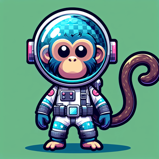 monkey astronaut.
Single Game Texture. In-Game asset. 2d. Blank background. High contrast. No shadows. transparent background