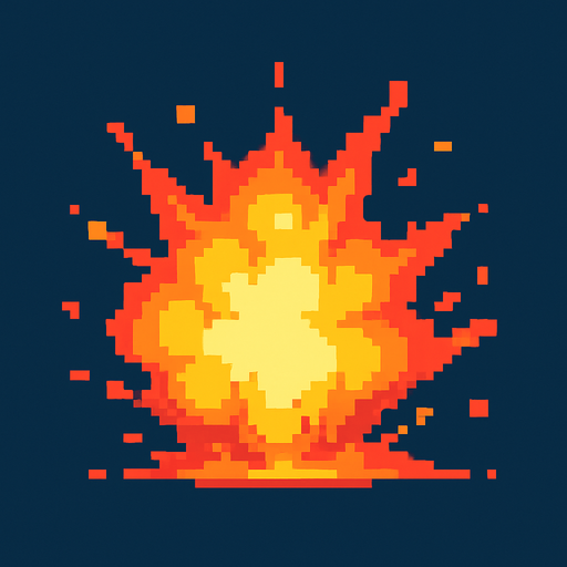 2d pixel art explosion.
In-Game asset.  2d.  High contrast.  No shadows