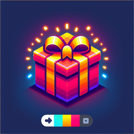 a christmas gift in beautiful glowing wrapping paper Single Game Texture. In-Game asset. 2d. Blank background. High contrast. No shadows.