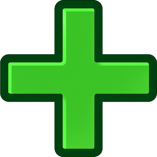 Un signo de más en verde.
In-Game asset.  2d.  High contrast.  No shadows