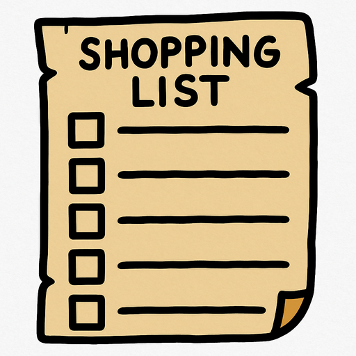 Shopping list that is blank.
In-Game asset.  2d.  High contrast.  No shadows