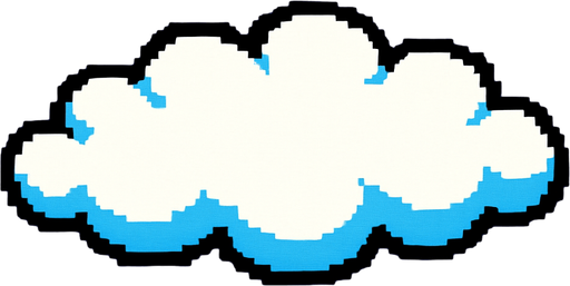 A  long fluffy white cloud seen from overhead. 80s arcade machine graphics.
In-Game asset.  2d.  High contrast.  No shadows