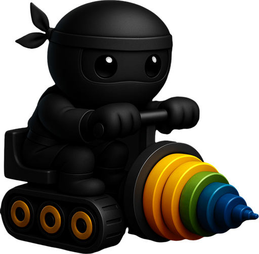 Same image of ninja with dig machine but with different colors. HD colors. black ninja