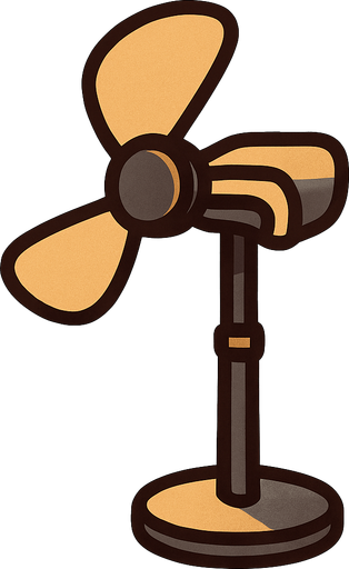 Fan on a stand facing right no guard.
In-Game asset.  2d.  High contrast.  No shadows