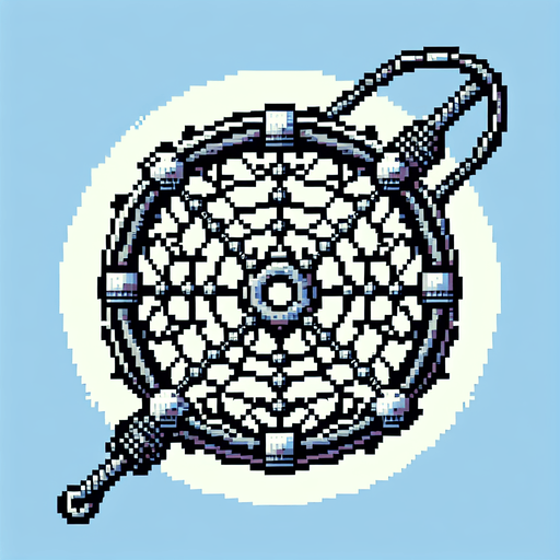 8-bit art style circular fishing net without a handle..
8-bit art style