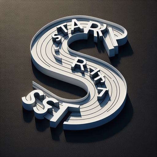 Top view of white Letters « START » following a round path.
Black background