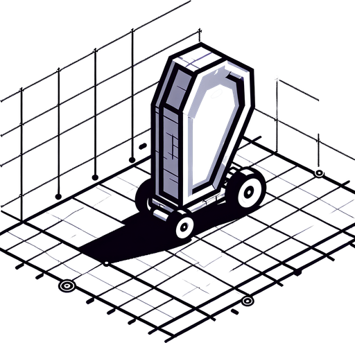 tekerlekli animasyon bir tabut ve dikey pozisyonda.
Single Game Texture. In-Game asset. 2d. Blank background. High contrast. No shadows.