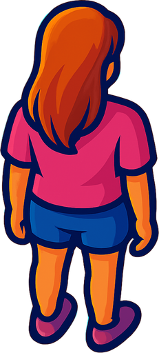 A young woman with long hair and shorts. No hat. Pink shirt.