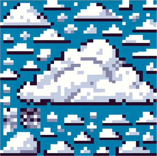 a pixel clouds background.
Single Game Texture.  In-Game asset.  2d.  Blank background.  High contrast.  No shadows