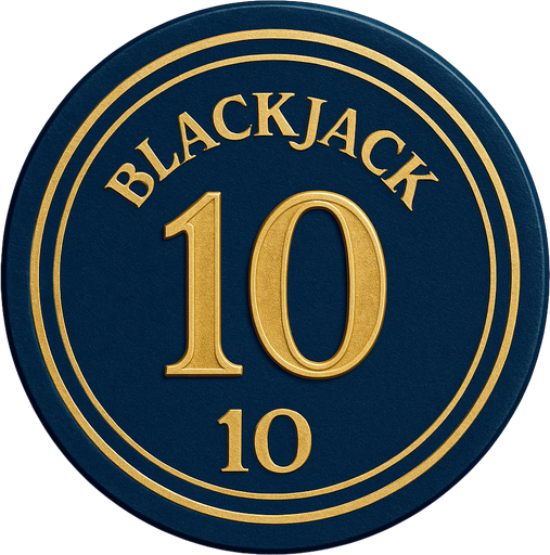 "Crea un asset para una ficha de casino de $10 para Blackjack.
Color Principal: Azul zafiro profundo o un azul medianoche.
Borde/Detalles: Dos o tres franjas finas en un color que contraste, como blanco o dorado.
Valor: El número '10' grande y claro en el centro, en dorado o blanco, con una tipografía de casino.
Estilo: Lujoso, elegante, coherente con 'La Tentación Dorada'.".
In-Game asset.  2d.  High contrast.  No shadows que el texto blackjack ete arriba