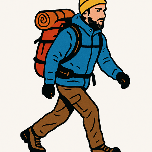 As un alpinista caminando que sea una persona real.
In-Game asset.  2d.  High contrast.  No shadows