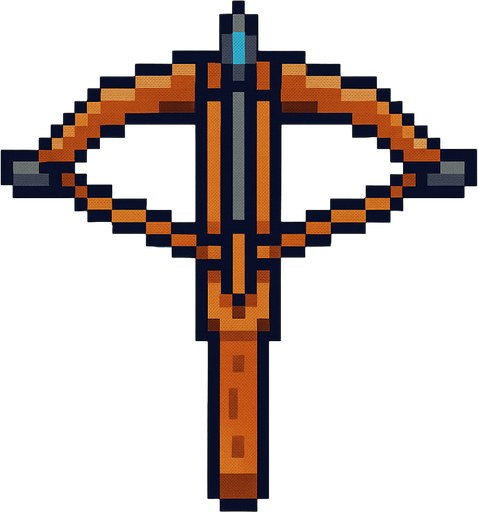 Ballesta vista desde arriba, pixel cartoon..
In-Game asset.  2d.  High contrast.  No shadows