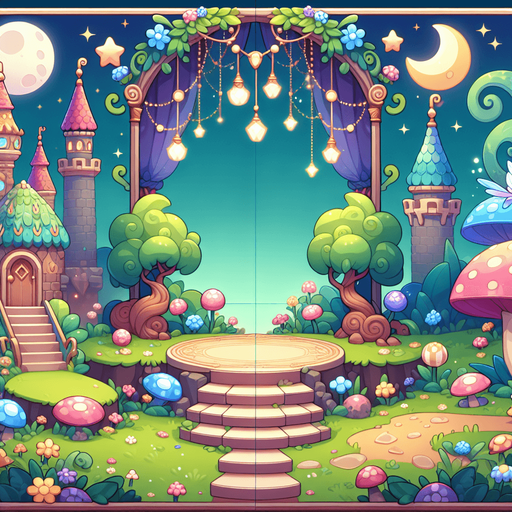 un monde féerique.
Single Game Texture. In-Game asset. 2d. Blank background. High contrast. No shadows.