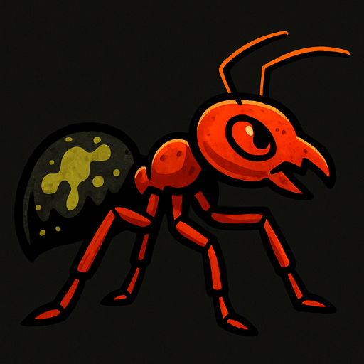 sağa doğru bakan zehirli karınca.
In-Game asset.  2d.  High contrast.  No shadows